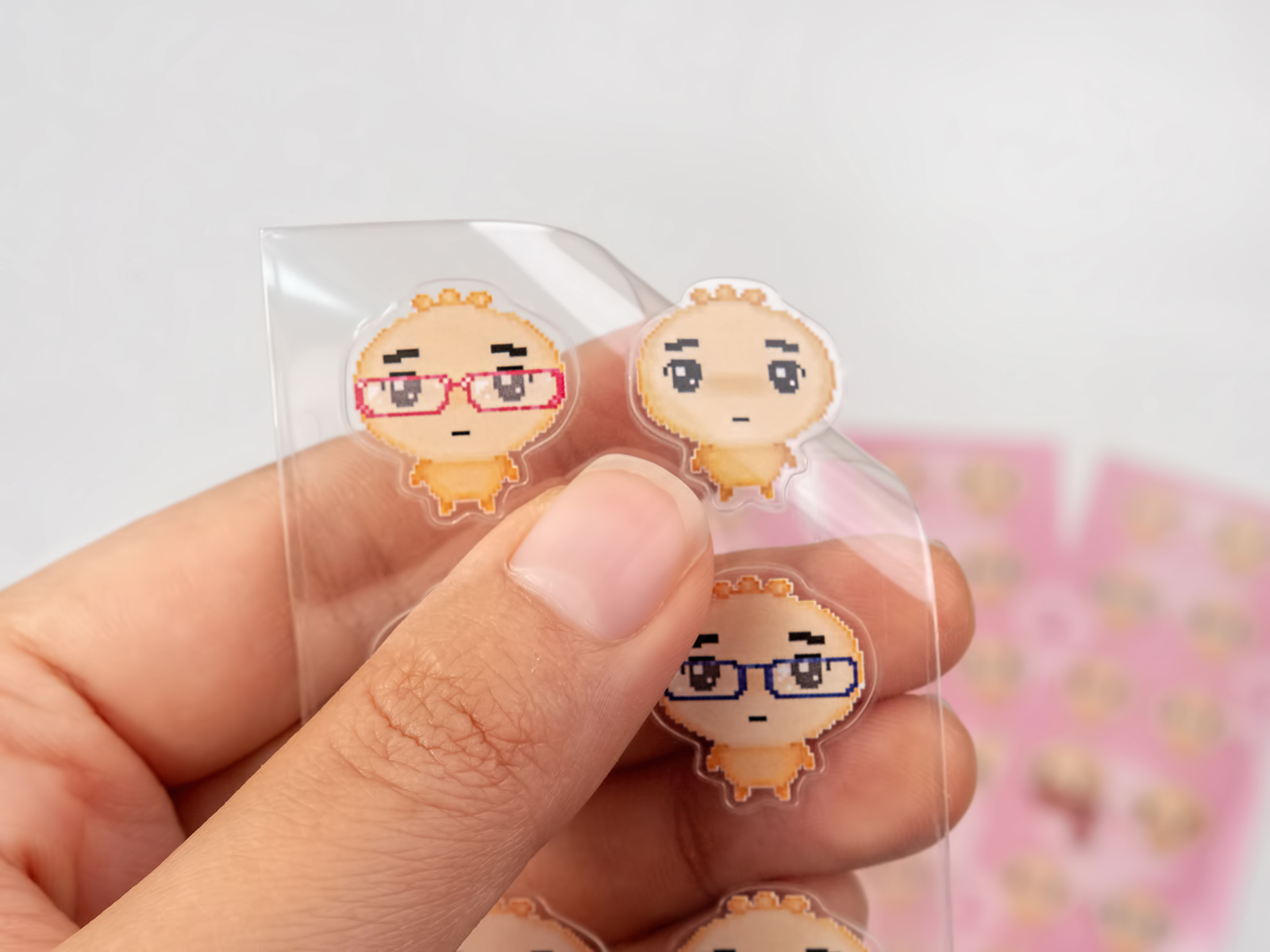 [안경만두] 핑크 투명스티커