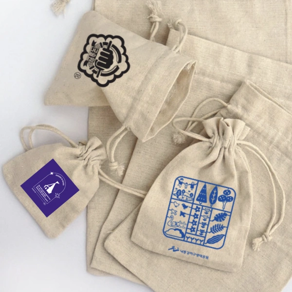 무지 린넨 코튼 100% 스트링 파우치