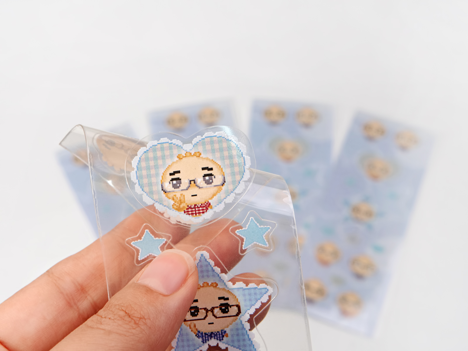 [안경만두] 블루 투명스티커