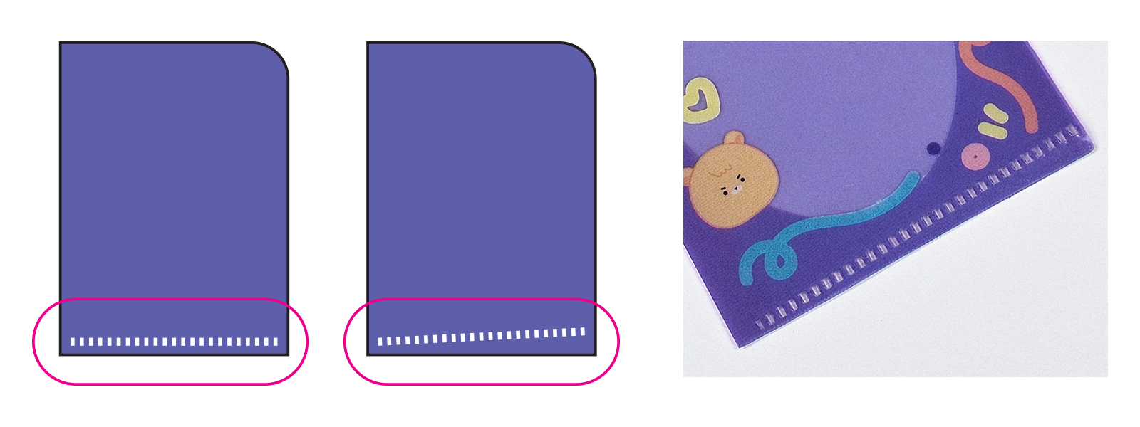 열접착 부분이 기울어질 수 있습니다