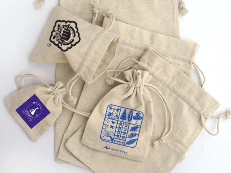 무지 린넨 코튼 100% 스트링 파우치